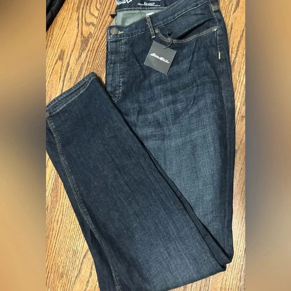 EDDIE BAUER Boyfriend Relaxed Button Fly Ladies Specially Dyed Dark Jean Sz T20 - Picture 4 of 10
